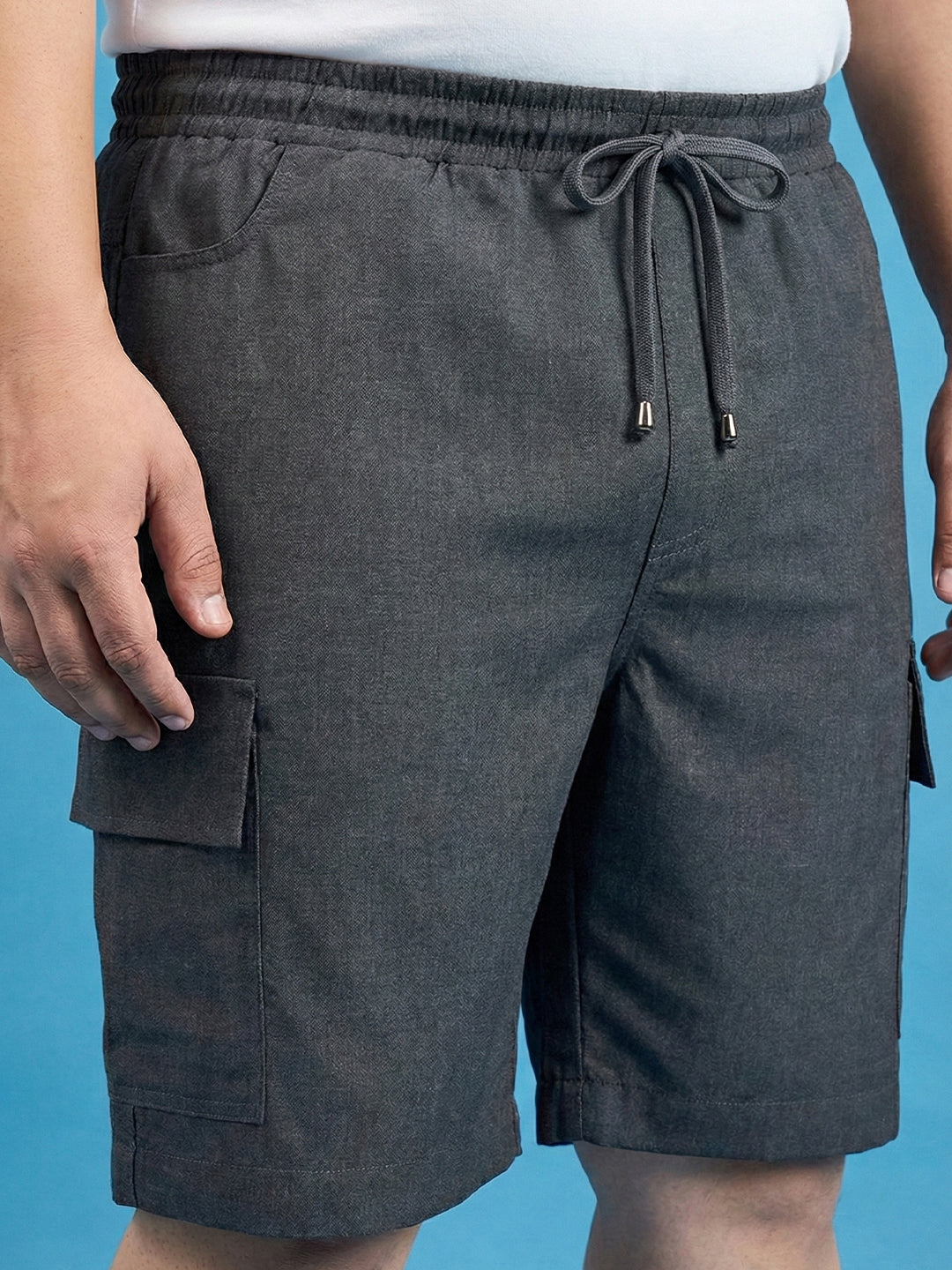 Men Plus Size Ease-Grey Solid Shorts