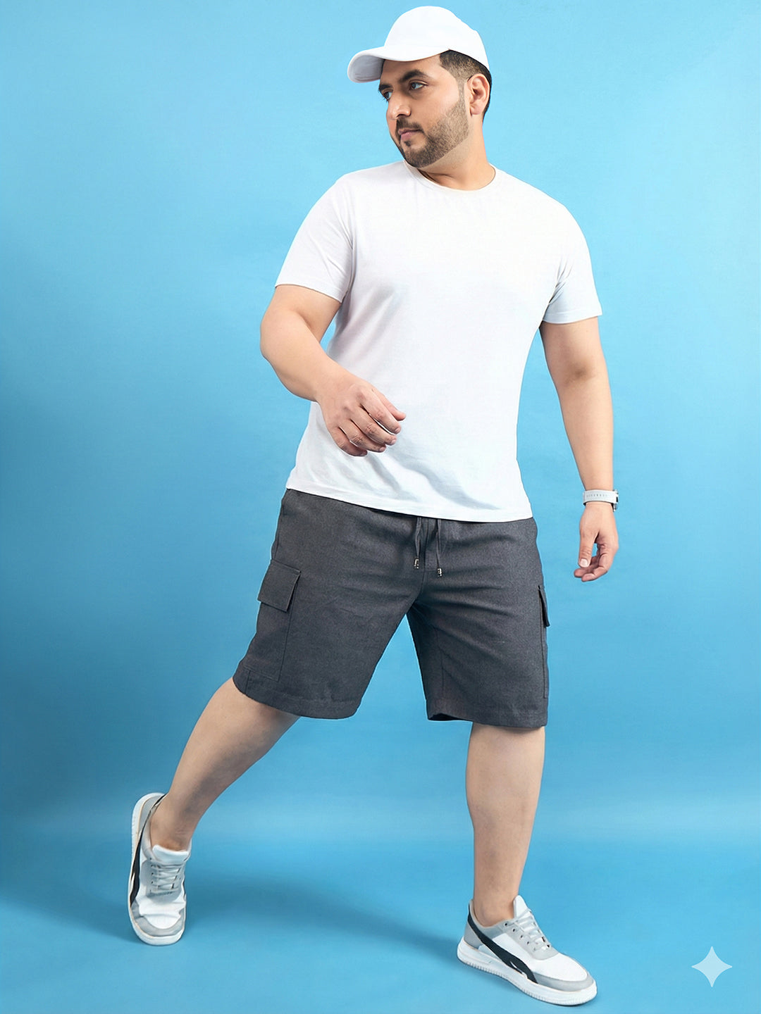 Men Plus Size Ease-Grey Solid Shorts