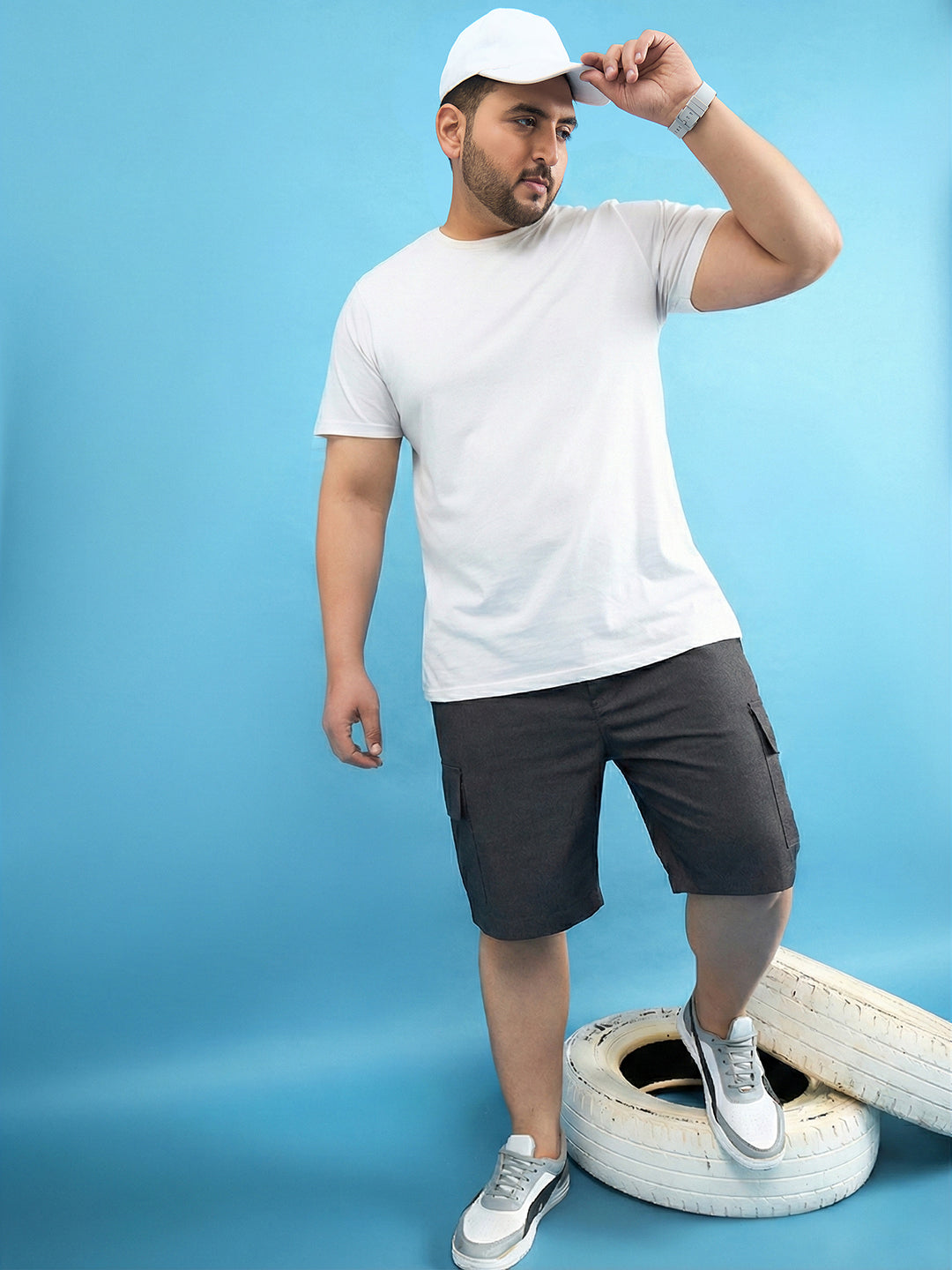 Men Plus Size Ease-Grey Solid Shorts