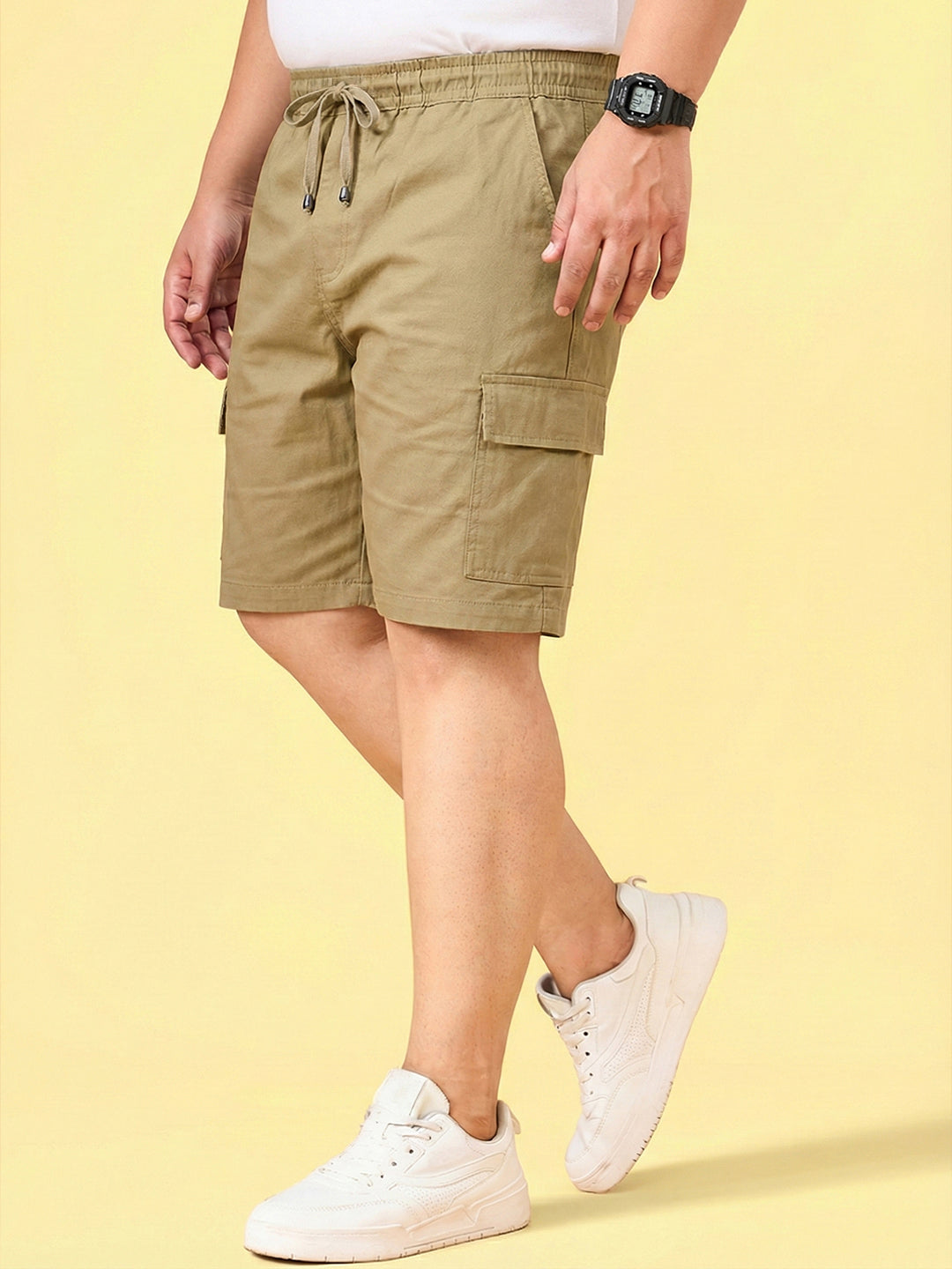 Men Plus Size Ease-Khakhi Solid Shorts