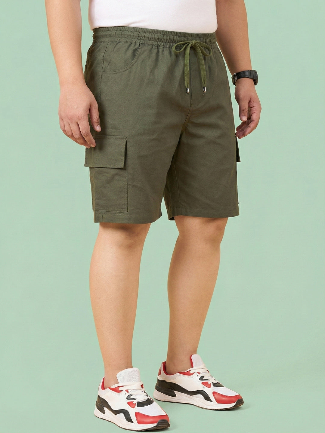 Men Plus Size Ease-Olive Solid Shorts