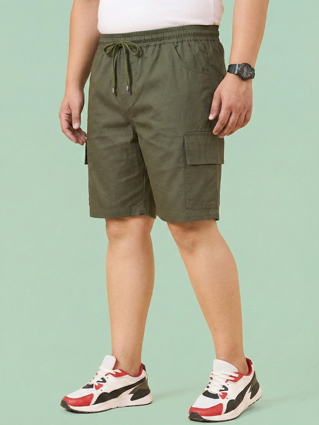Men Plus Size Ease-Olive Solid Shorts