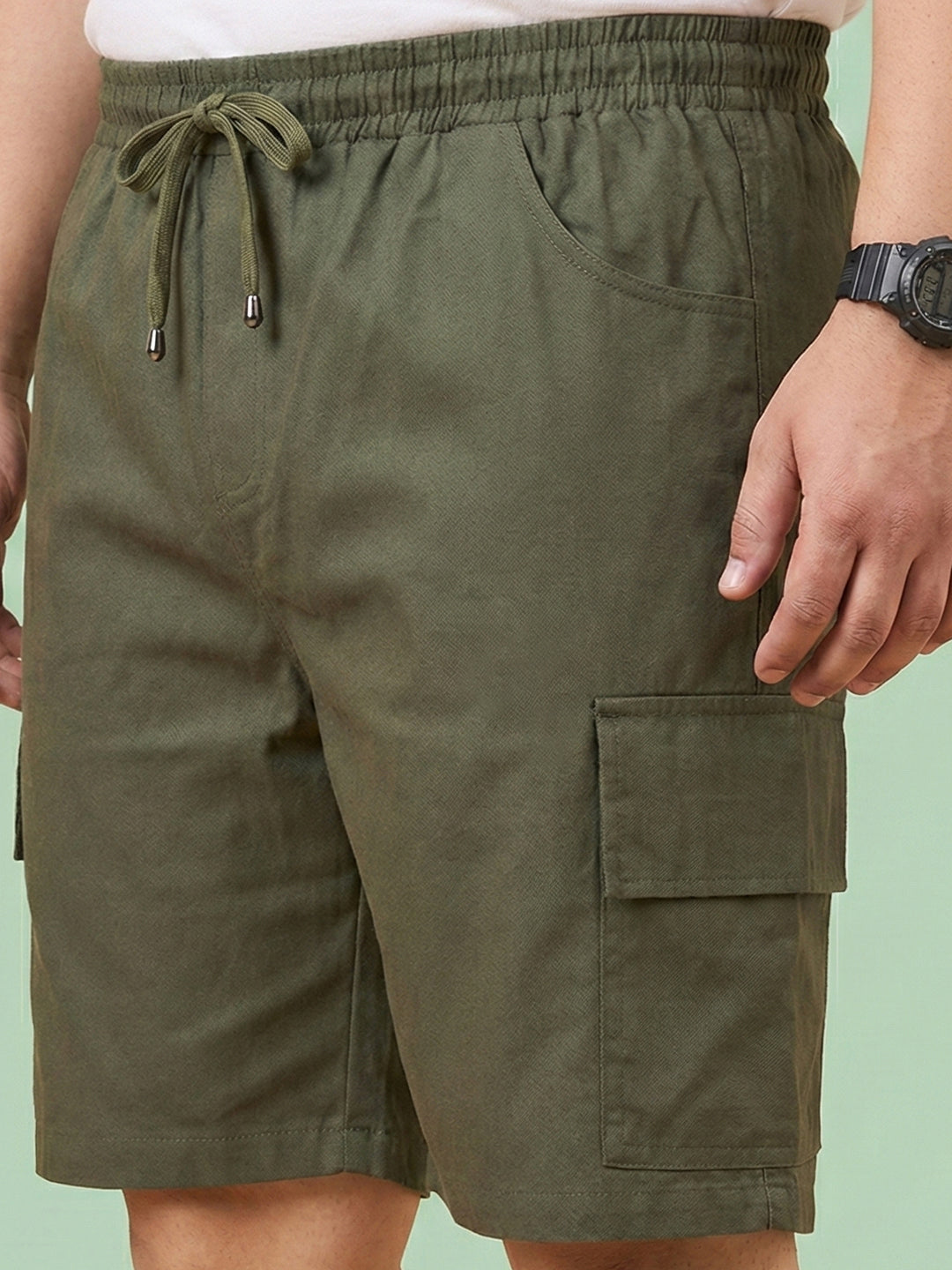Men Plus Size Ease-Olive Solid Shorts