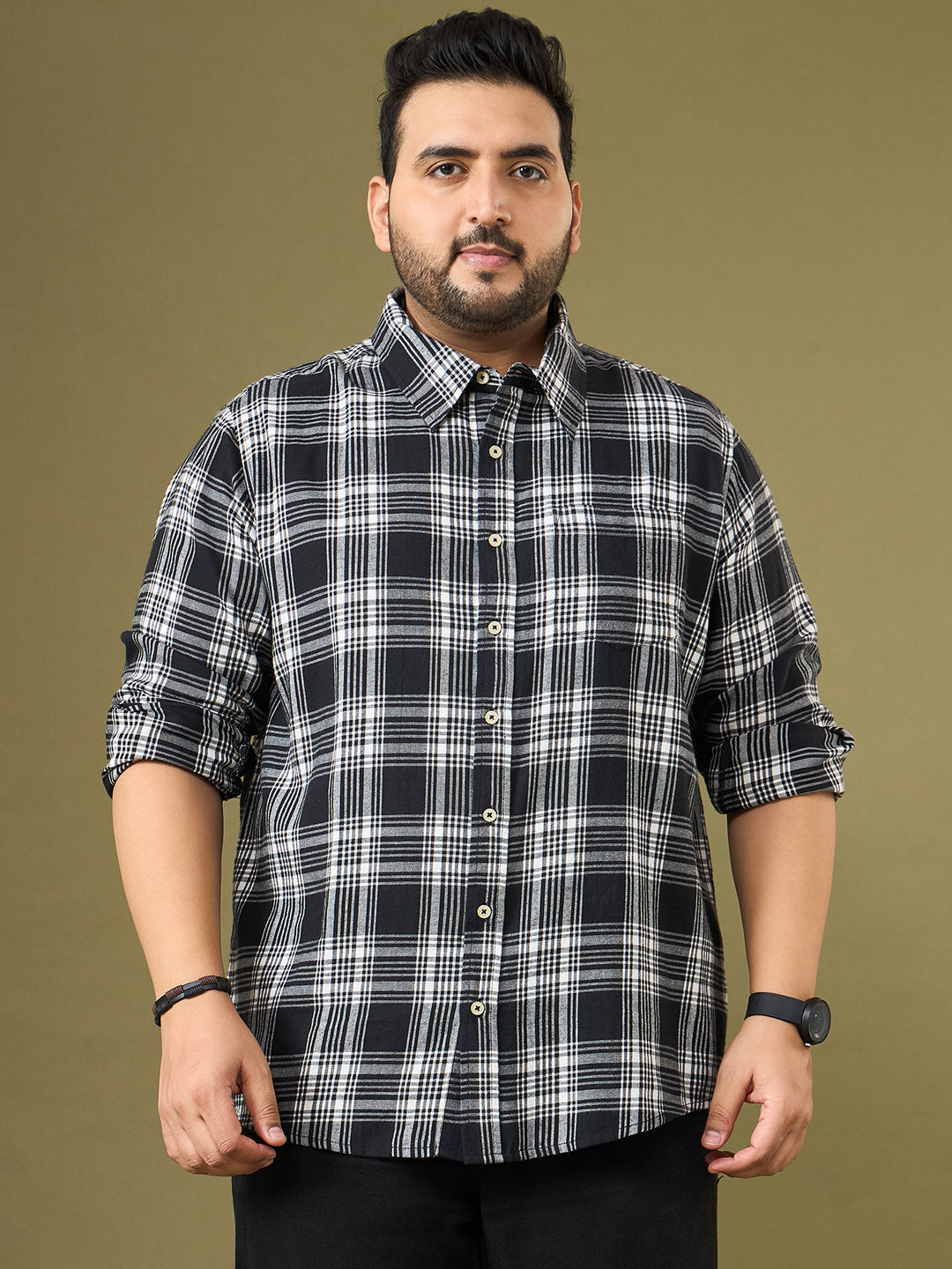 Men Plus Size Ebonis Multicolor Checkered Casual Shirt