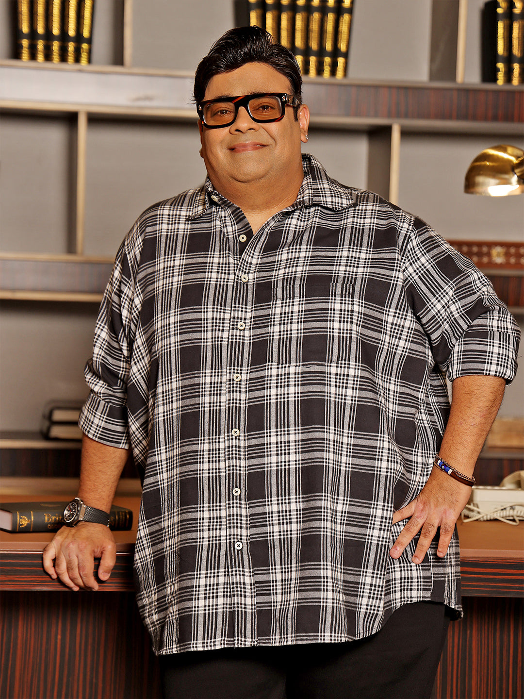 Men Plus Size Ebonis Multicolor Checkered Casual Shirt