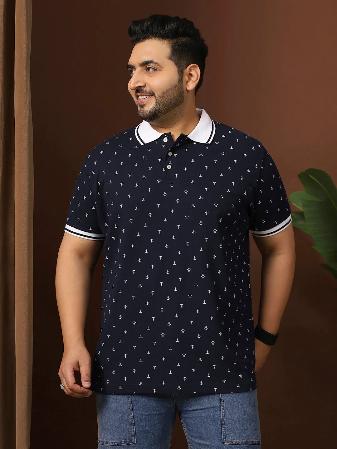 Men Plus Size Edge Printed Navy Polo Tshirt - bigbanana