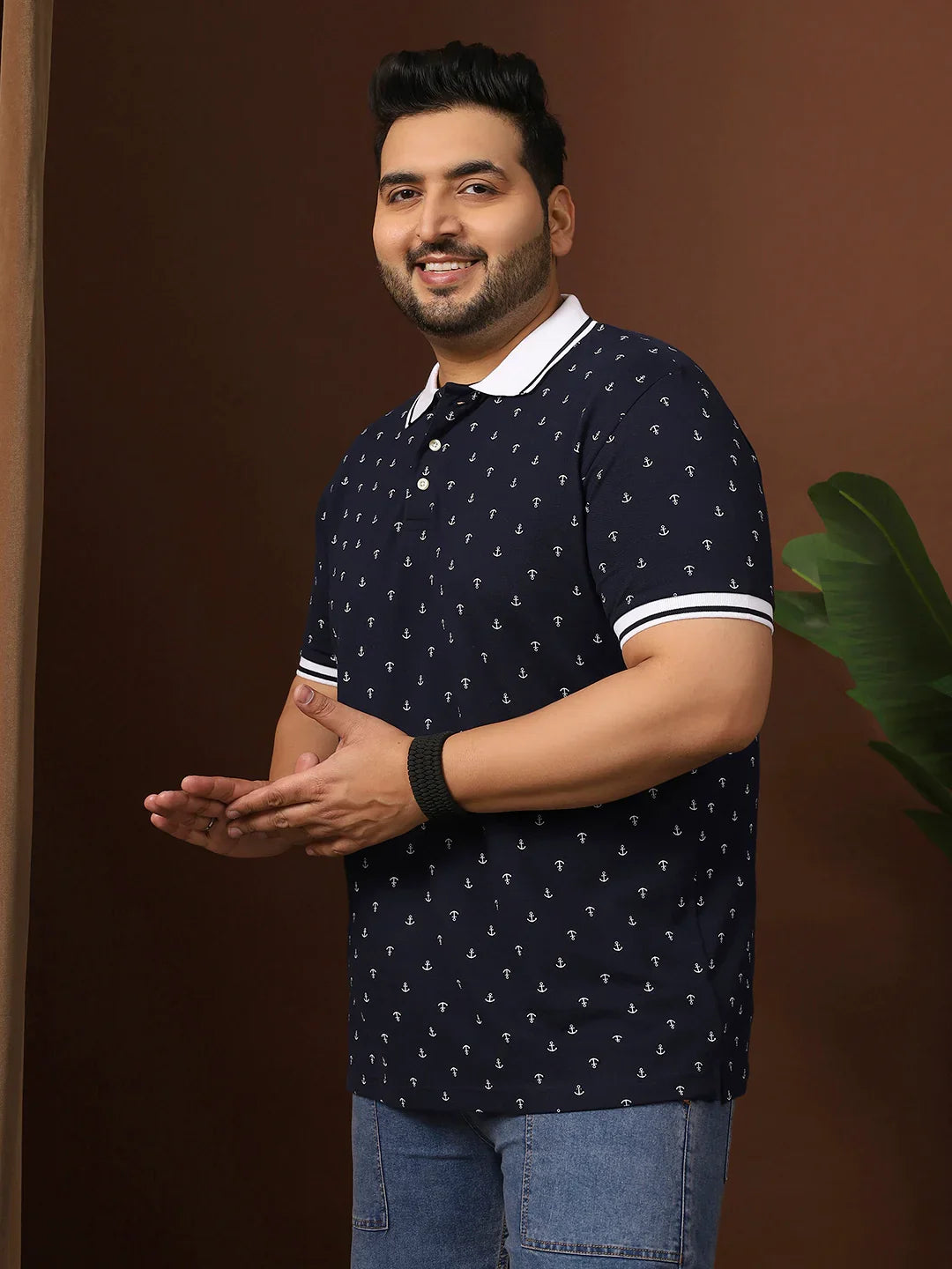 Men Plus Size Edge Printed Navy Polo Tshirt - bigbanana