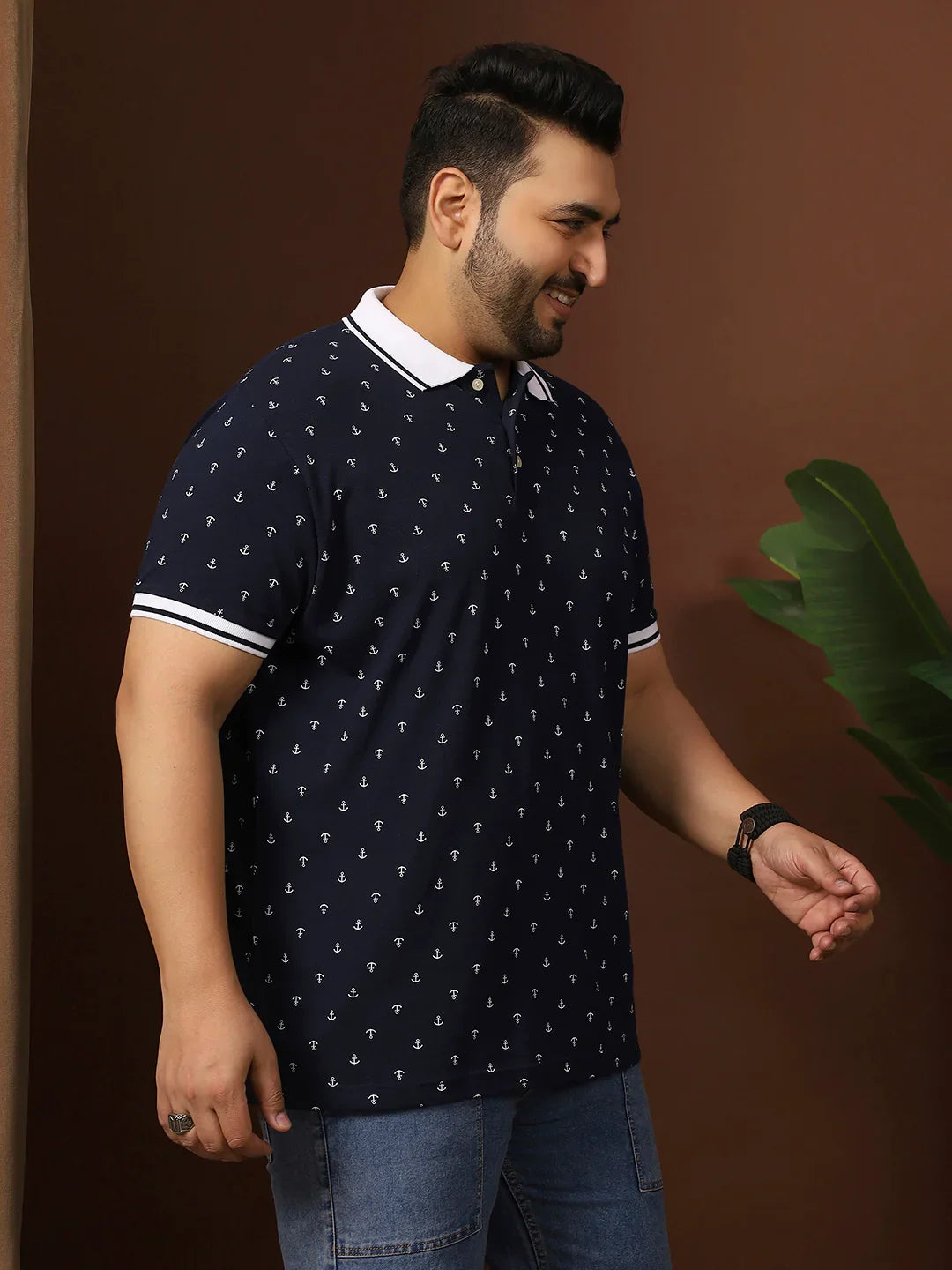 Men Plus Size Edge Printed Navy Polo Tshirt - bigbanana