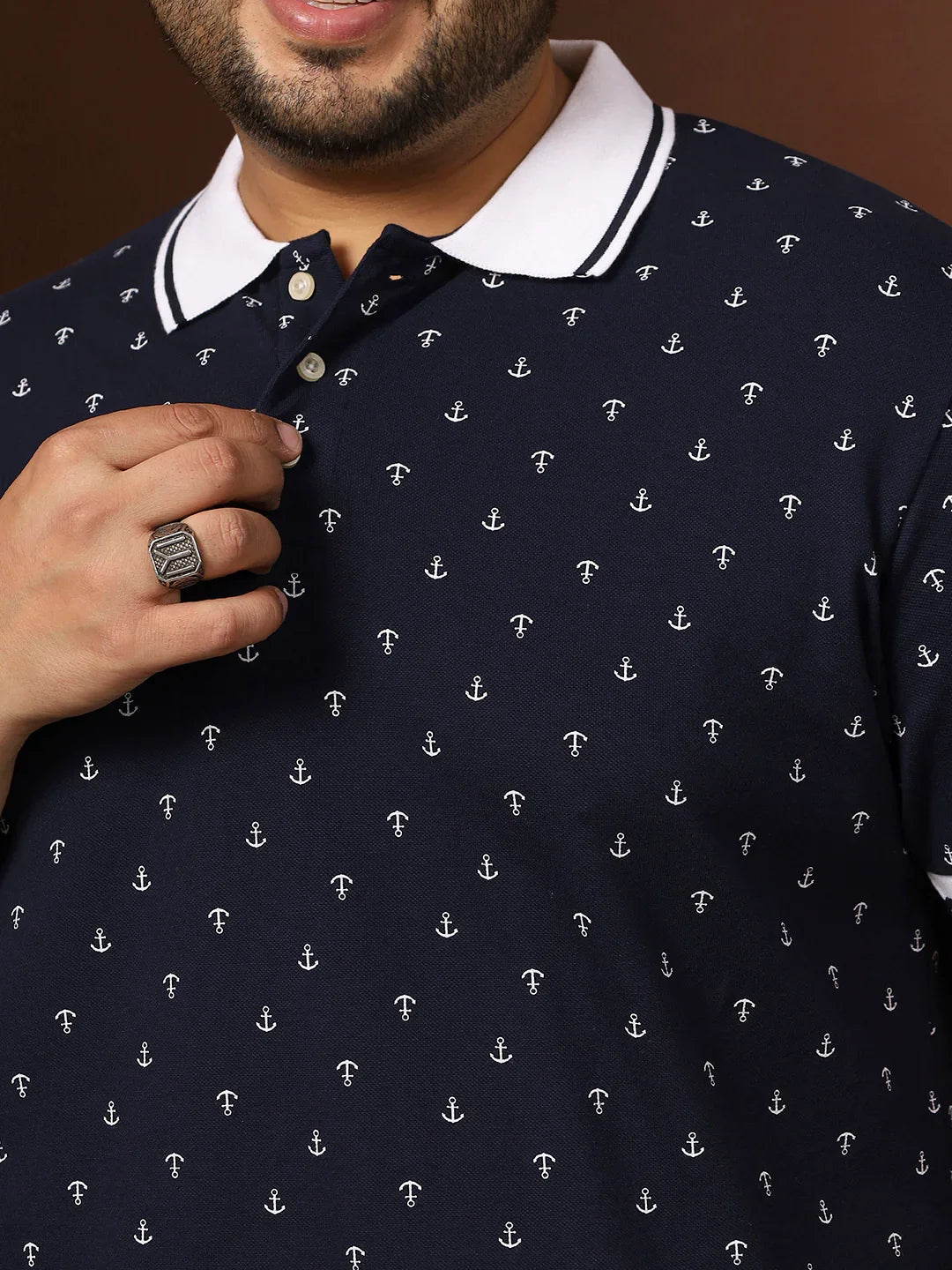 Men Plus Size Edge Printed Navy Polo Tshirt - bigbanana