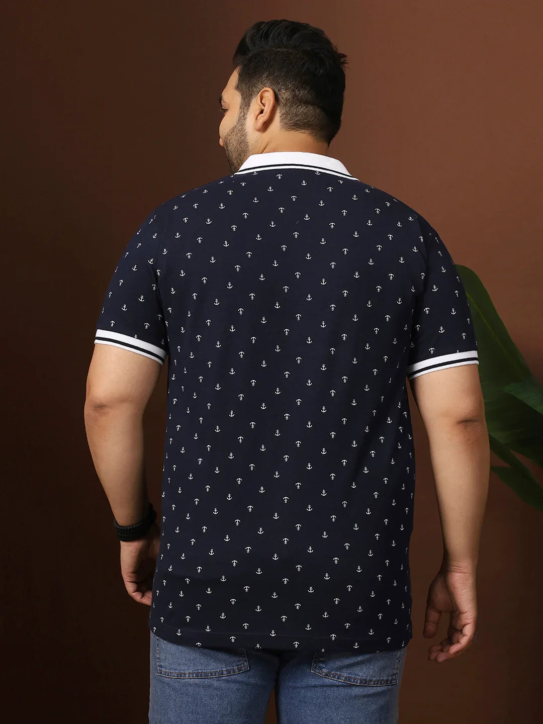 Men Plus Size Edge Printed Navy Polo Tshirt - bigbanana