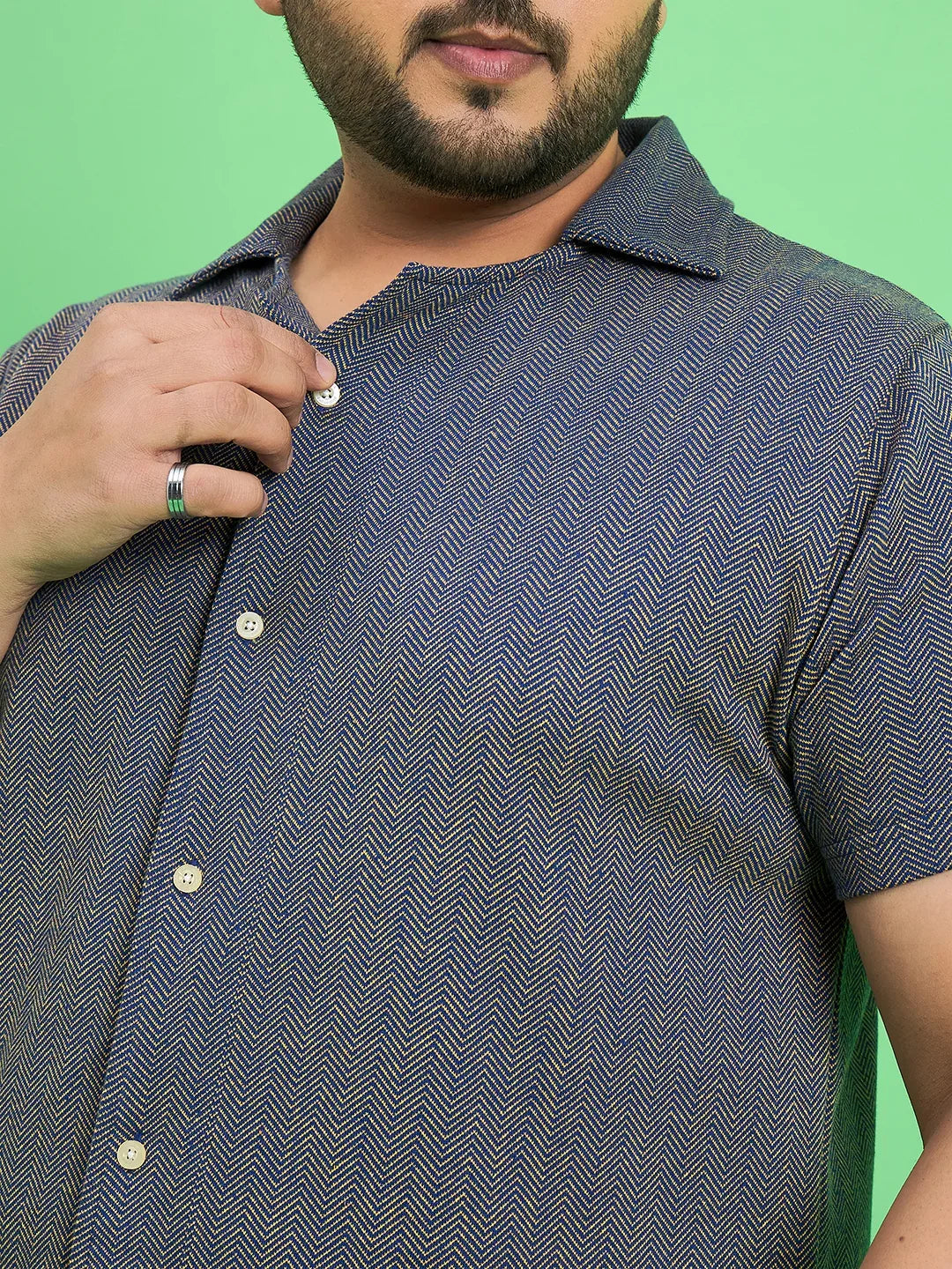 Men Plus Size Emberfall Navy Blue Solid Shirt - bigbanana