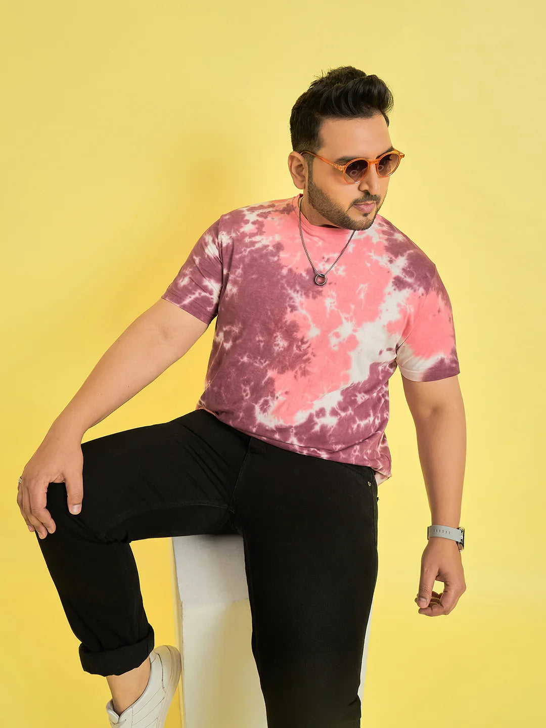 Men Plus Size Emberglow Multicolor Printed Round Neck Tshirt - bigbanana