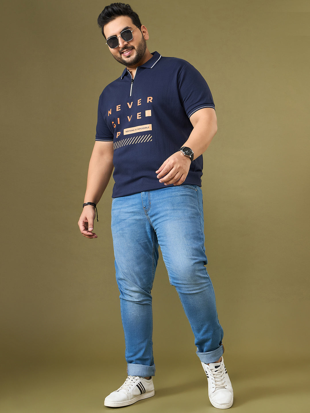 Men Plus Size Endura Navy Printed Polo Tshirt