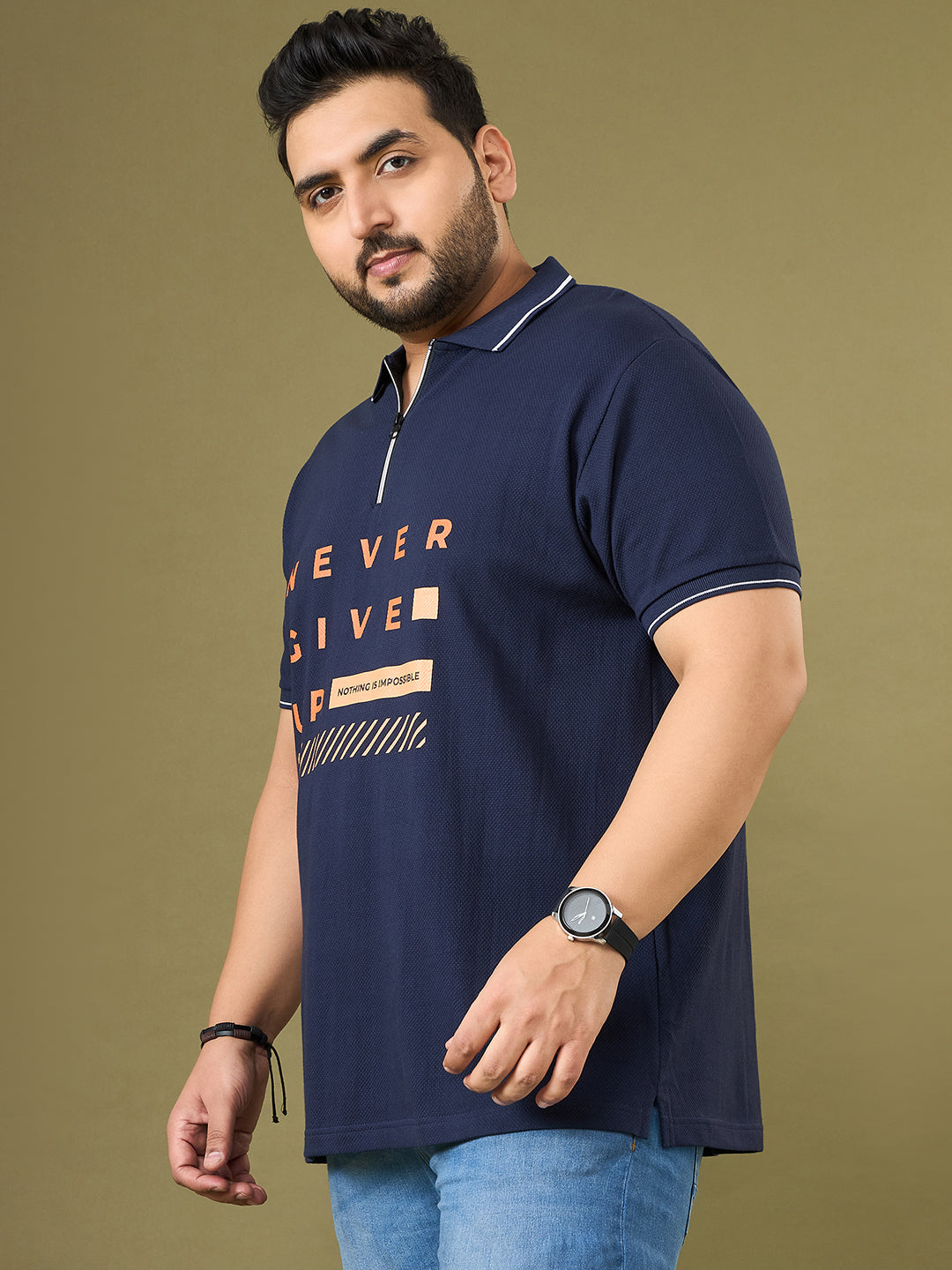 Men Plus Size Endura Navy Printed Polo Tshirt