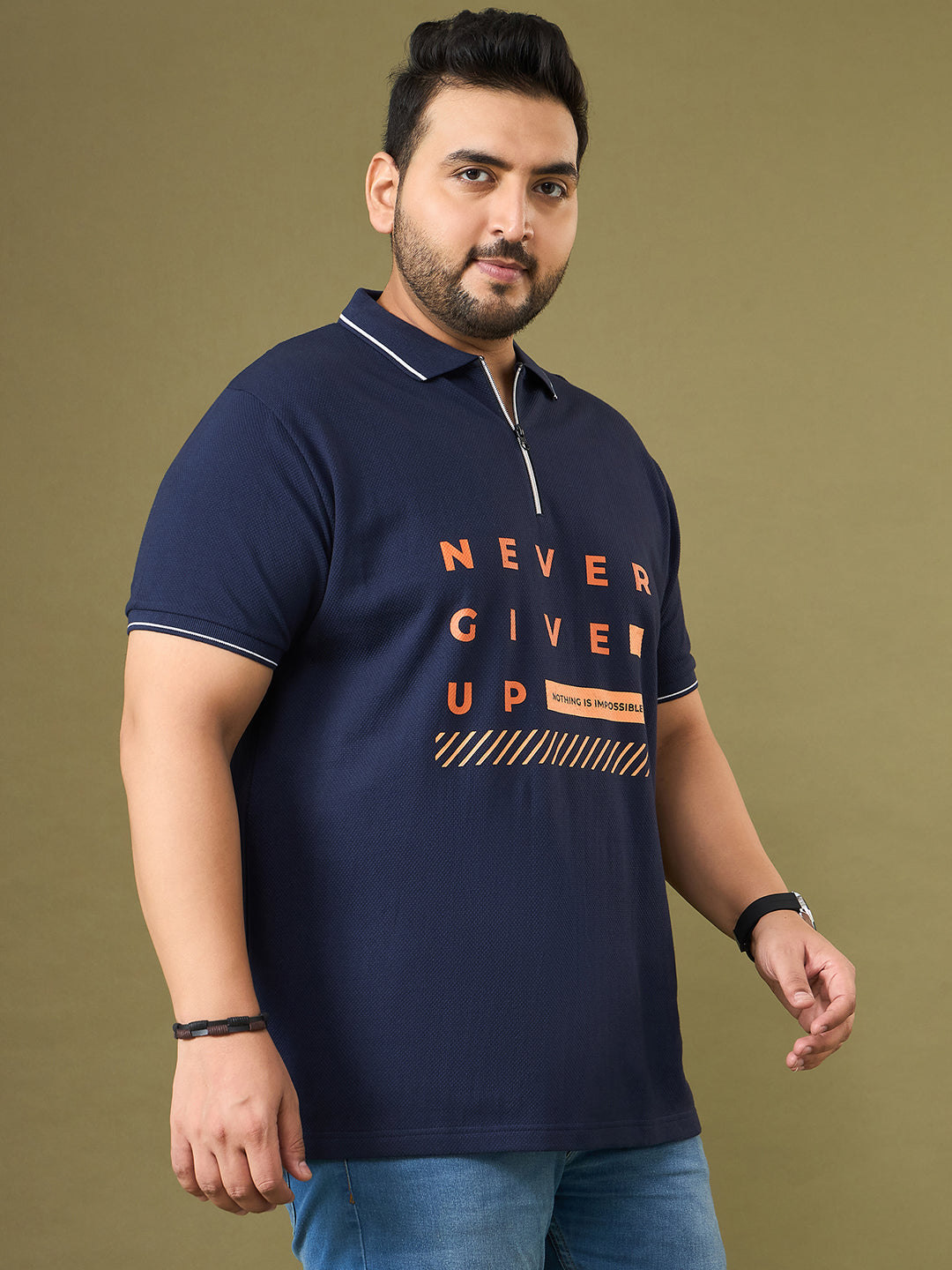 Men Plus Size Endura Navy Printed Polo Tshirt
