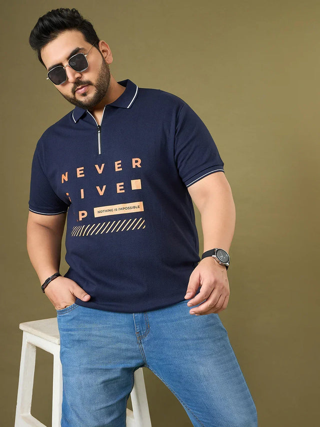 Men Plus Size Endura Navy Printed Polo Tshirt