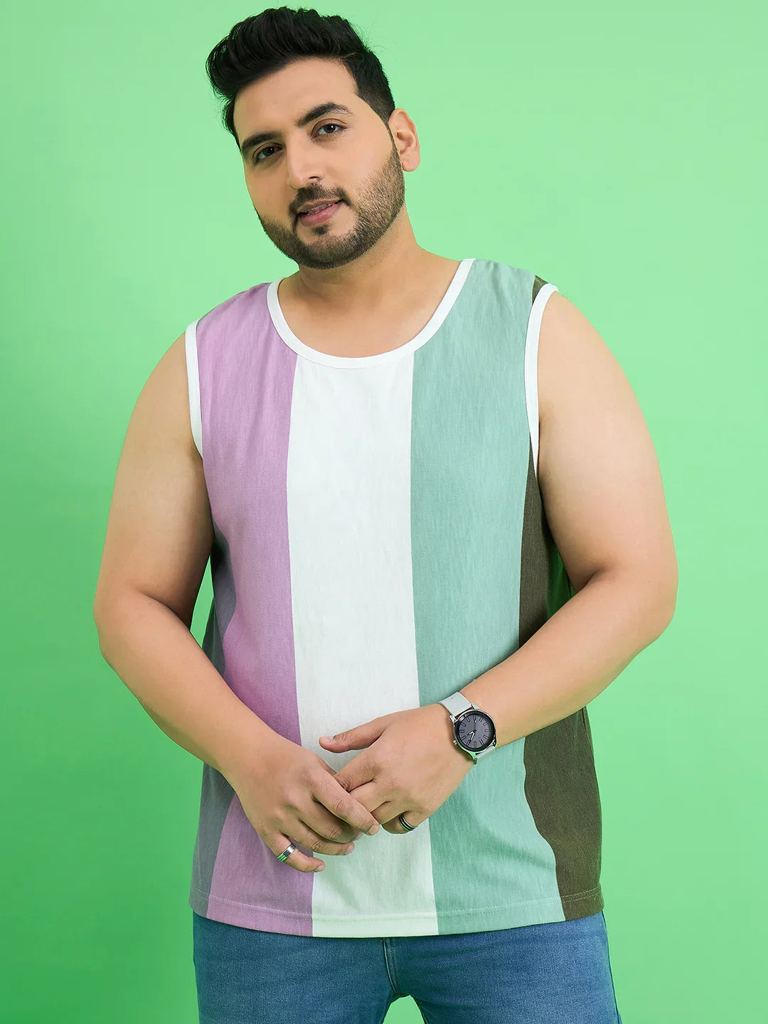 Men Plus Size Epicure Multicolor Colorblock Vest - bigbanana