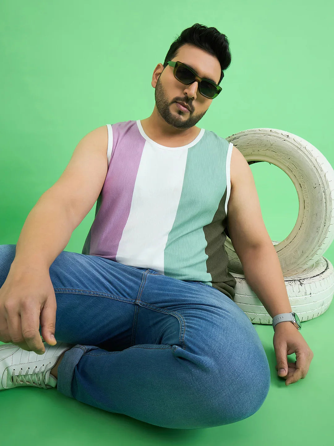 Men Plus Size Epicure Multicolor Colorblock Vest - bigbanana