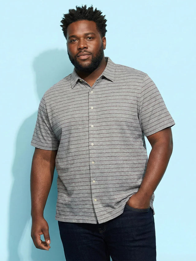 Men Plus Size Epoch Grey Striped Casual Shirt