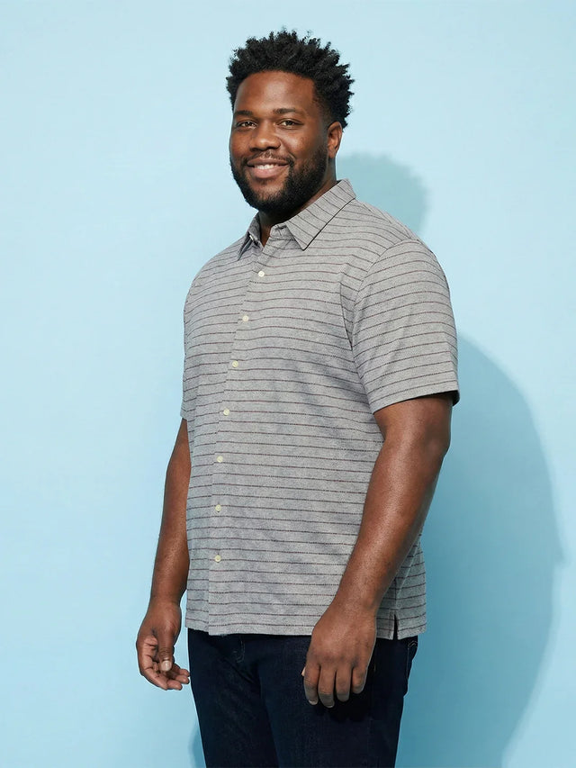 Men Plus Size Epoch Grey Striped Casual Shirt