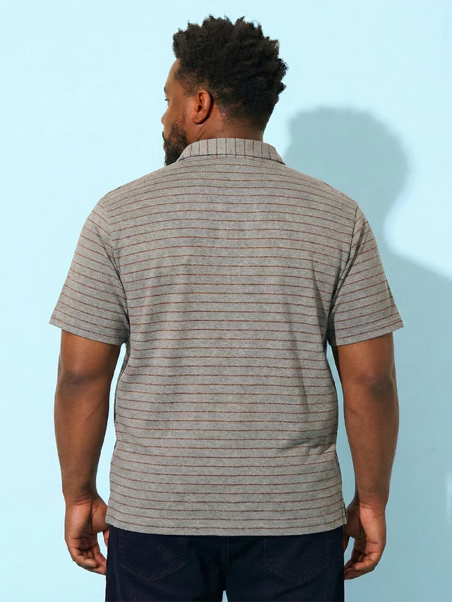 Men Plus Size Epoch Grey Striped Casual Shirt