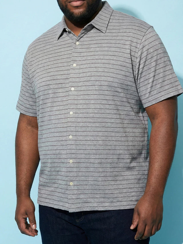 Men Plus Size Epoch Grey Striped Casual Shirt
