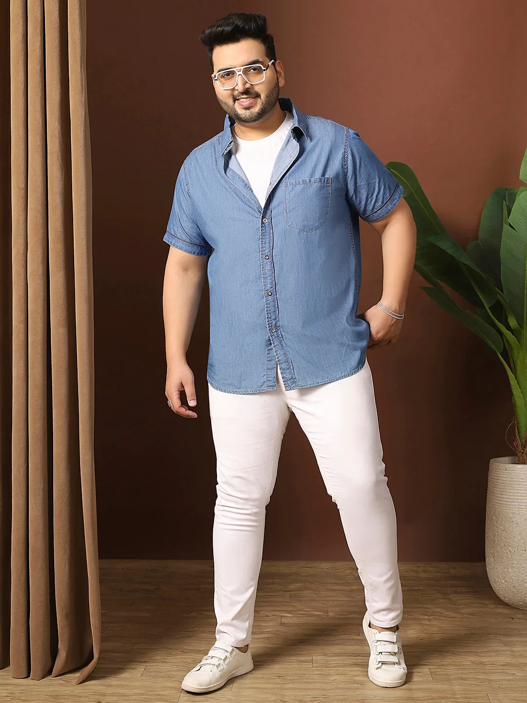 Men Plus Size Estonia Blue Solid Shirt - bigbanana