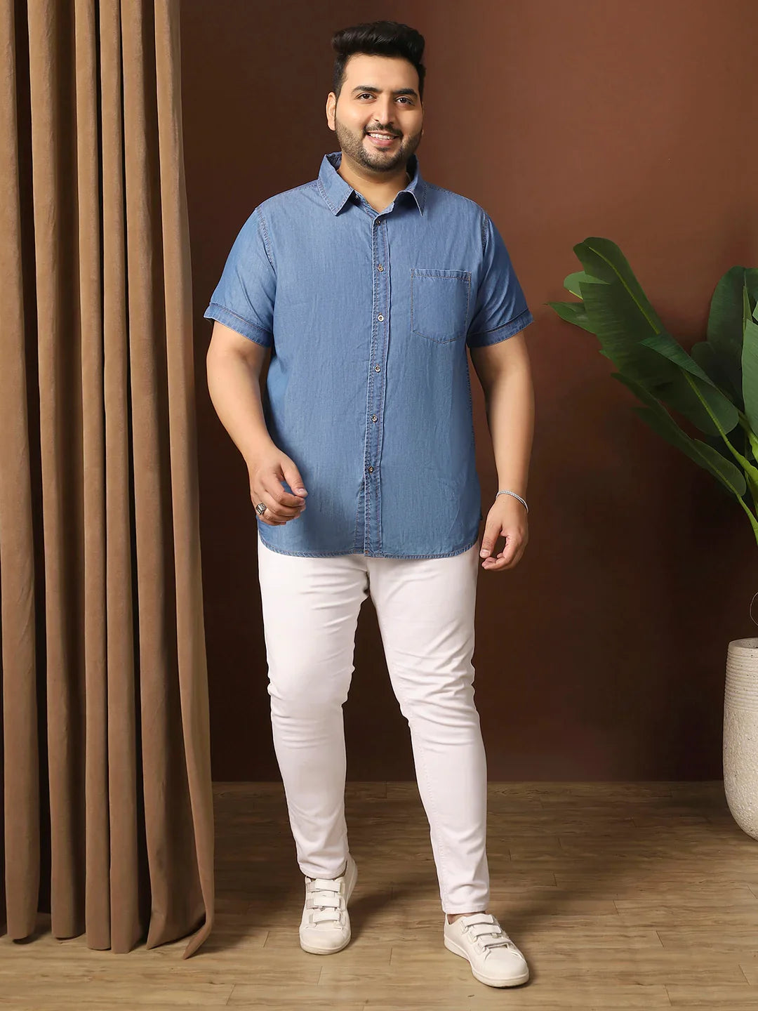 Men Plus Size Estonia Blue Solid Shirt - bigbanana