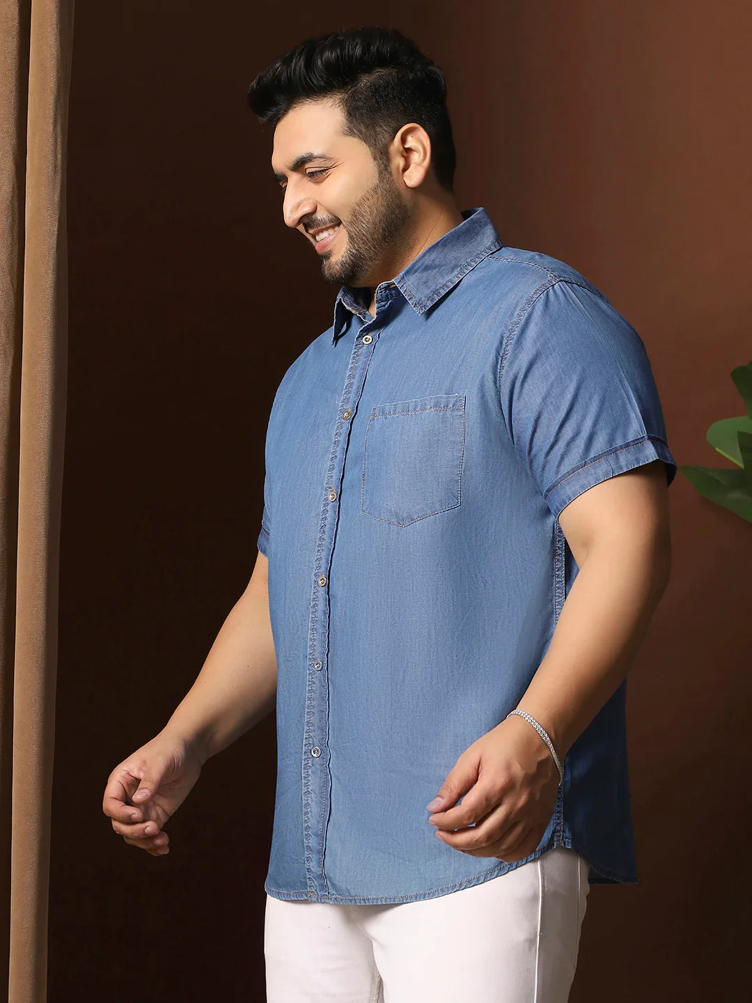 Men Plus Size Estonia Blue Solid Shirt - bigbanana