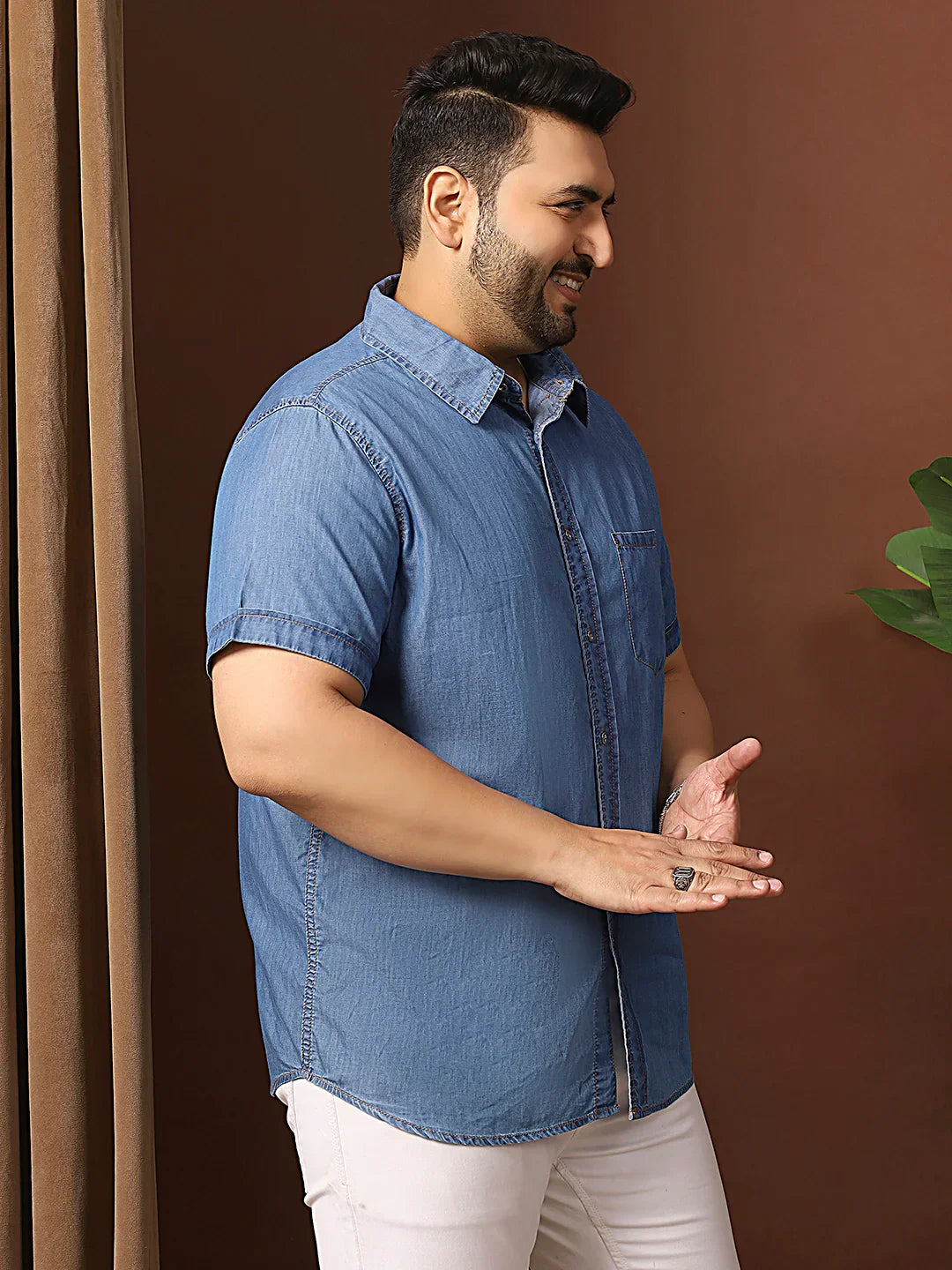 Men Plus Size Estonia Blue Solid Shirt - bigbanana