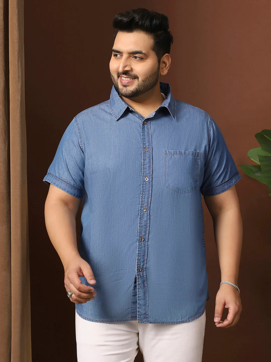 Men Plus Size Estonia Blue Solid Shirt - bigbanana