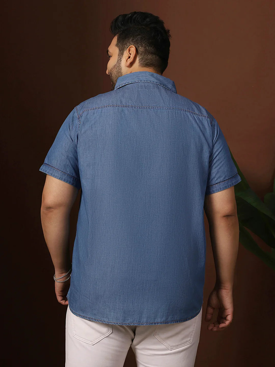 Men Plus Size Estonia Blue Solid Shirt - bigbanana
