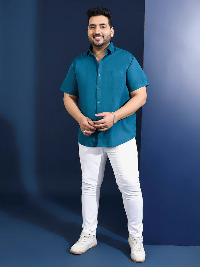 Men Plus Size Ethan-Blue Blue Solid Shirt - bigbanana