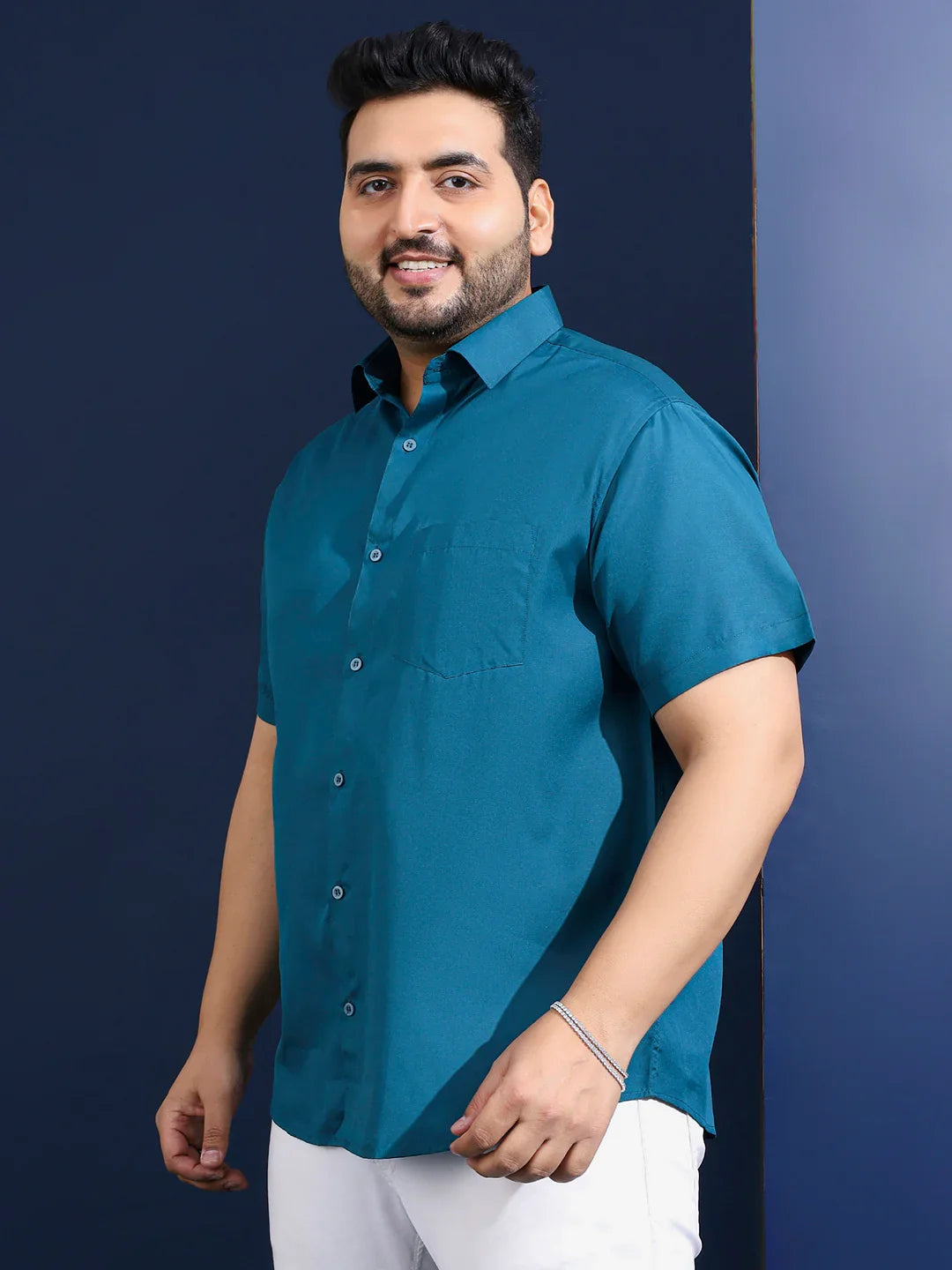 Men Plus Size Ethan-Blue Blue Solid Shirt - bigbanana