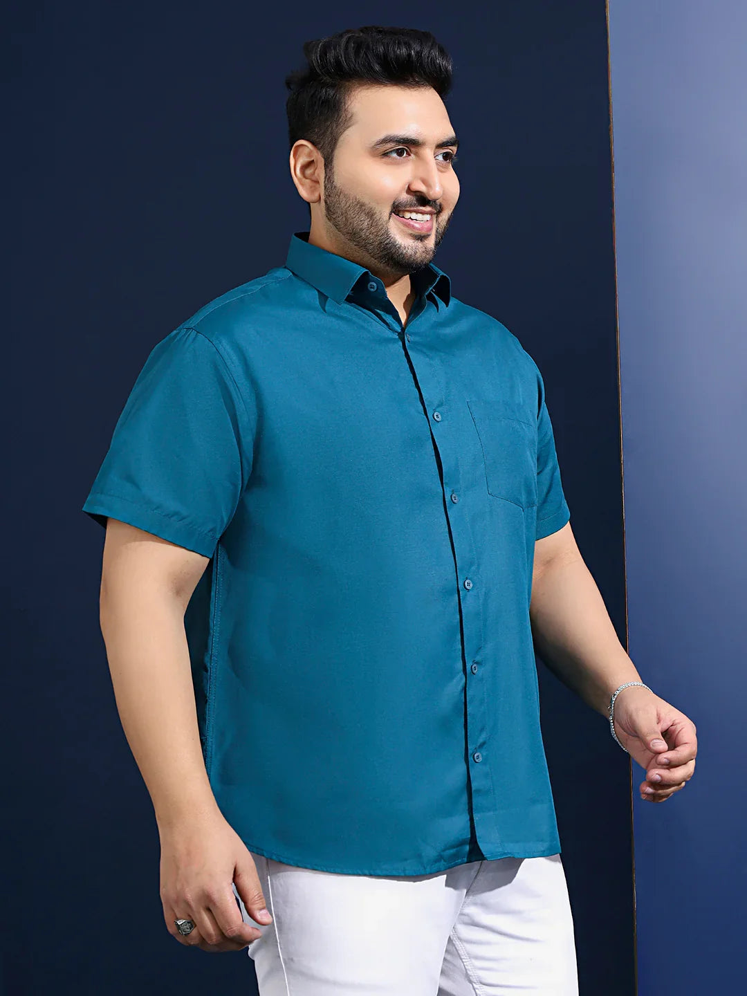 Men Plus Size Ethan-Blue Blue Solid Shirt - bigbanana