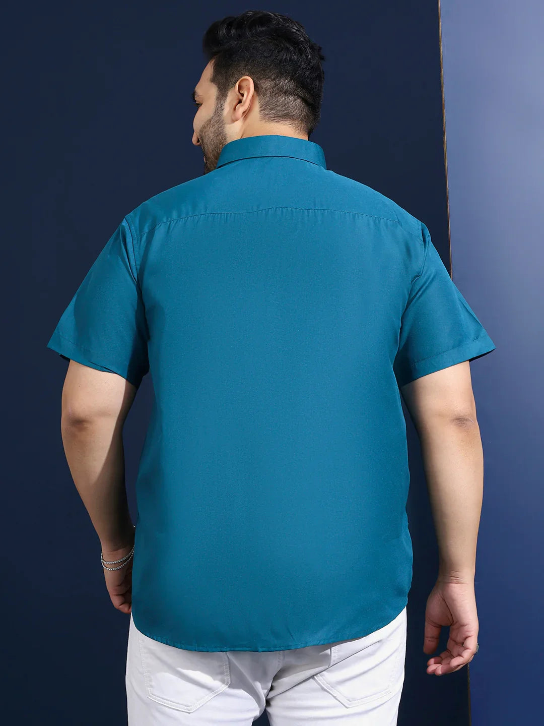 Men Plus Size Ethan-Blue Blue Solid Shirt - bigbanana