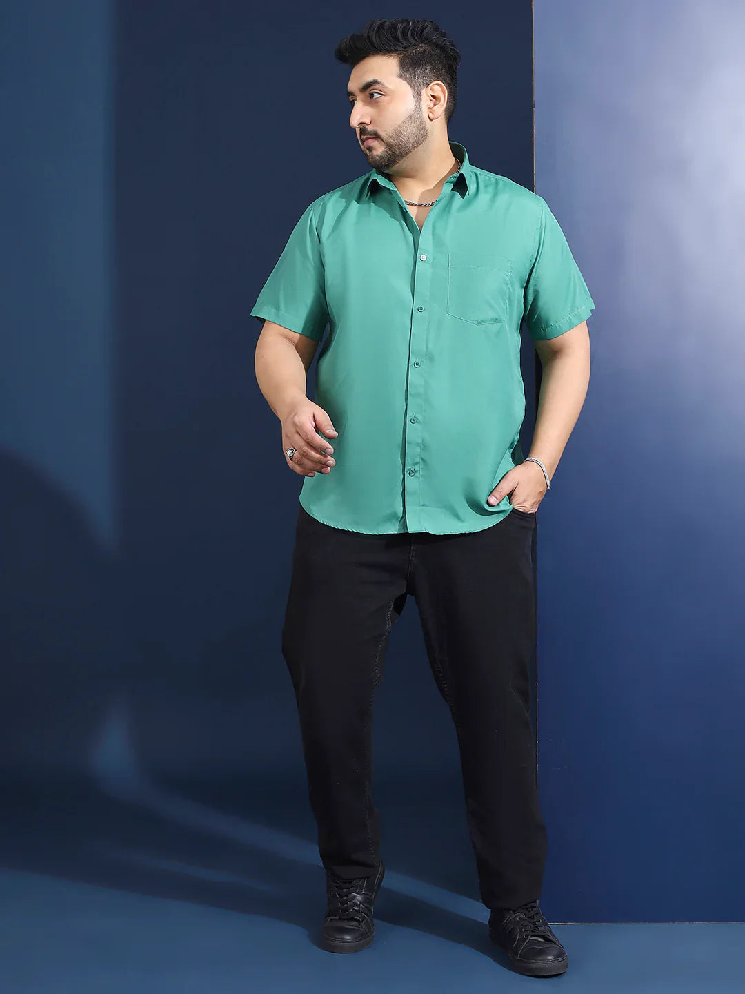 Men Plus Size Ethan-Green Green Solid Shirt - bigbanana