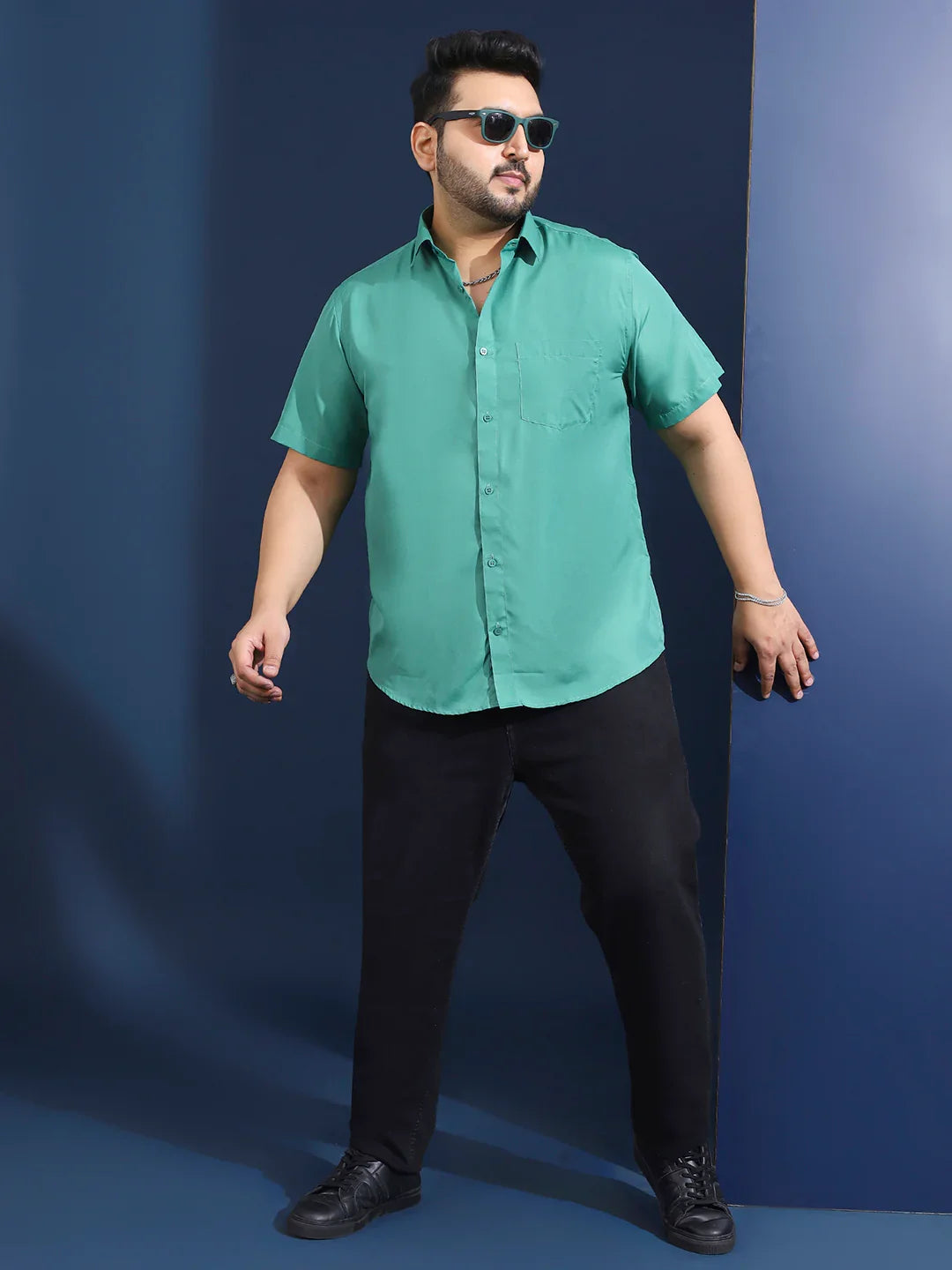 Men Plus Size Ethan-Green Green Solid Shirt - bigbanana
