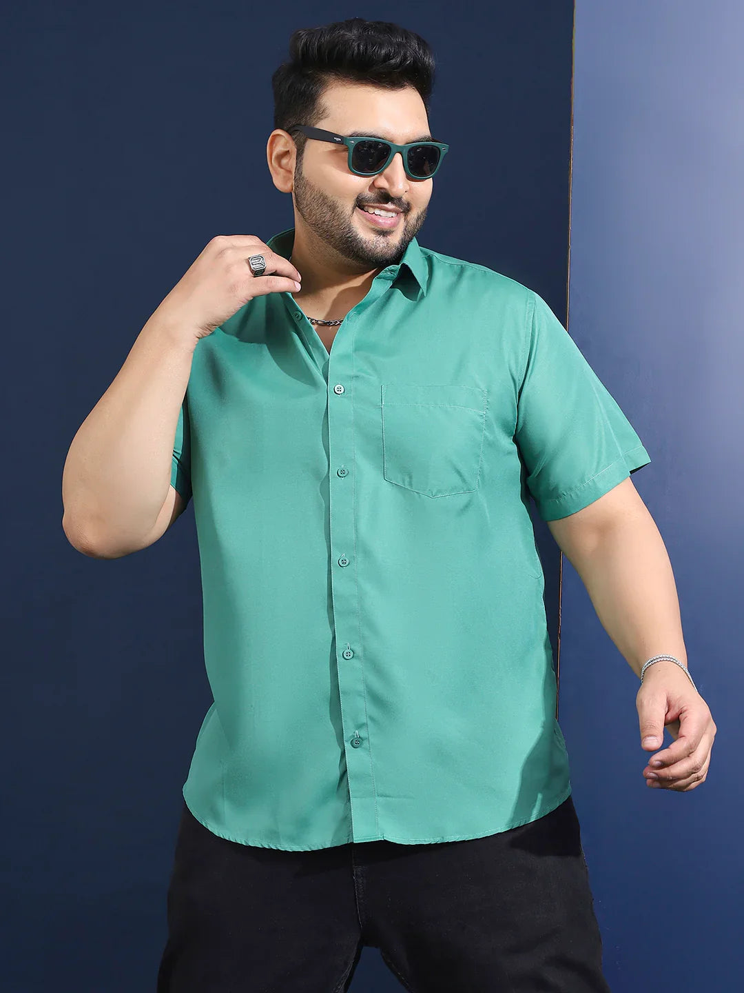 Men Plus Size Ethan-Green Green Solid Shirt - bigbanana