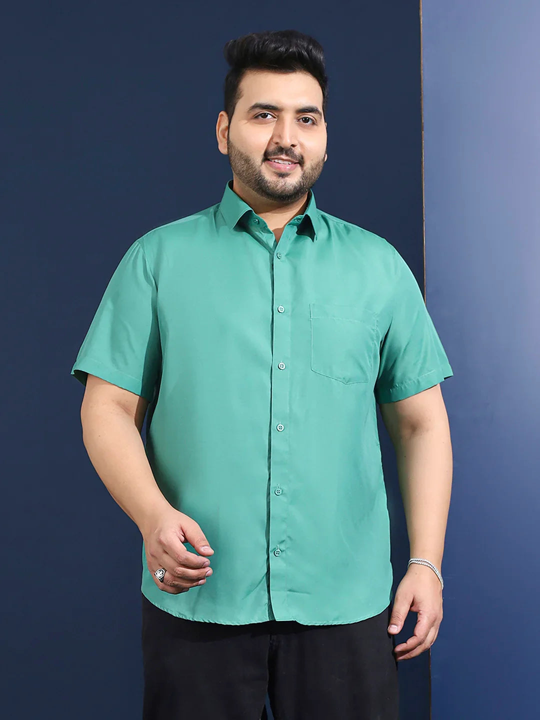 Men Plus Size Ethan-Green Green Solid Shirt - bigbanana