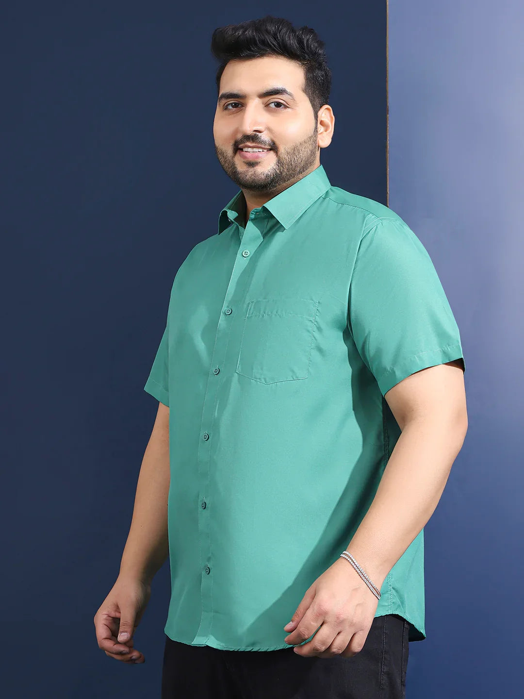 Men Plus Size Ethan-Green Green Solid Shirt - bigbanana