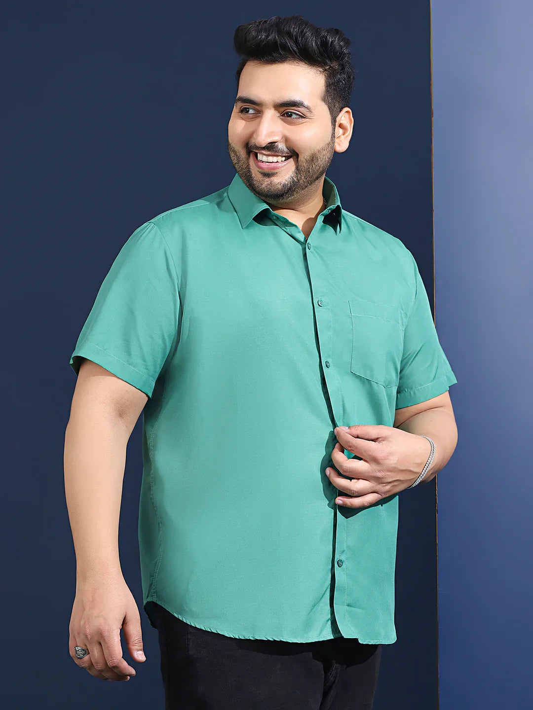 Men Plus Size Ethan-Green Green Solid Shirt - bigbanana