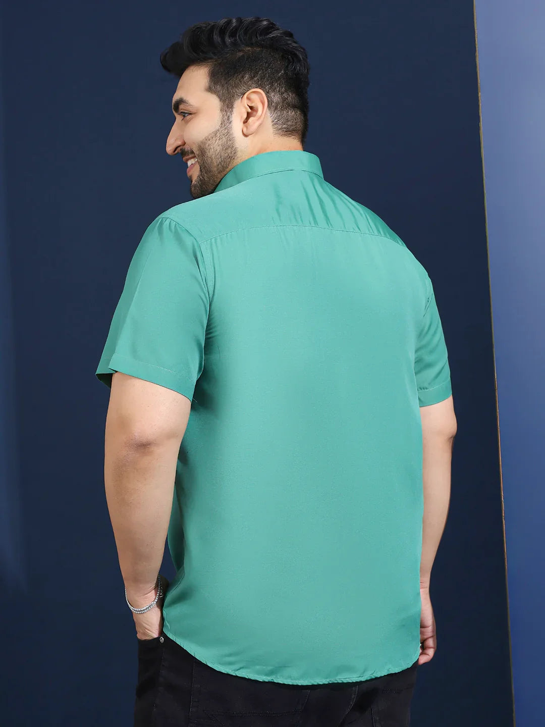 Men Plus Size Ethan-Green Green Solid Shirt - bigbanana