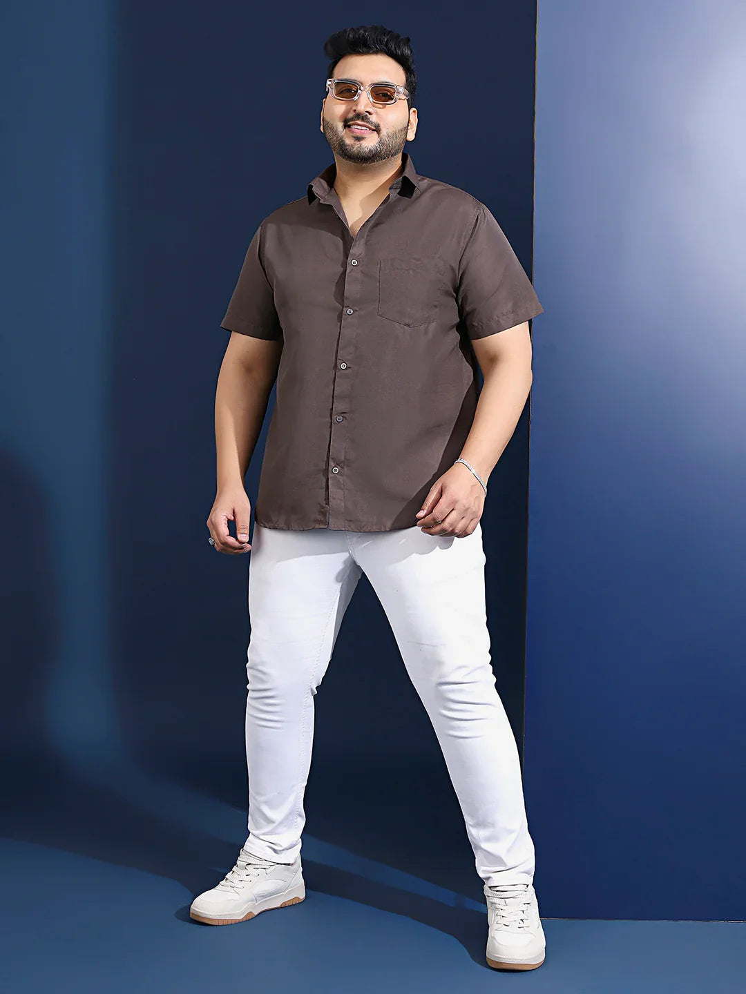 Men Plus Size Ethan-Grey Grey Solid Shirt - bigbanana