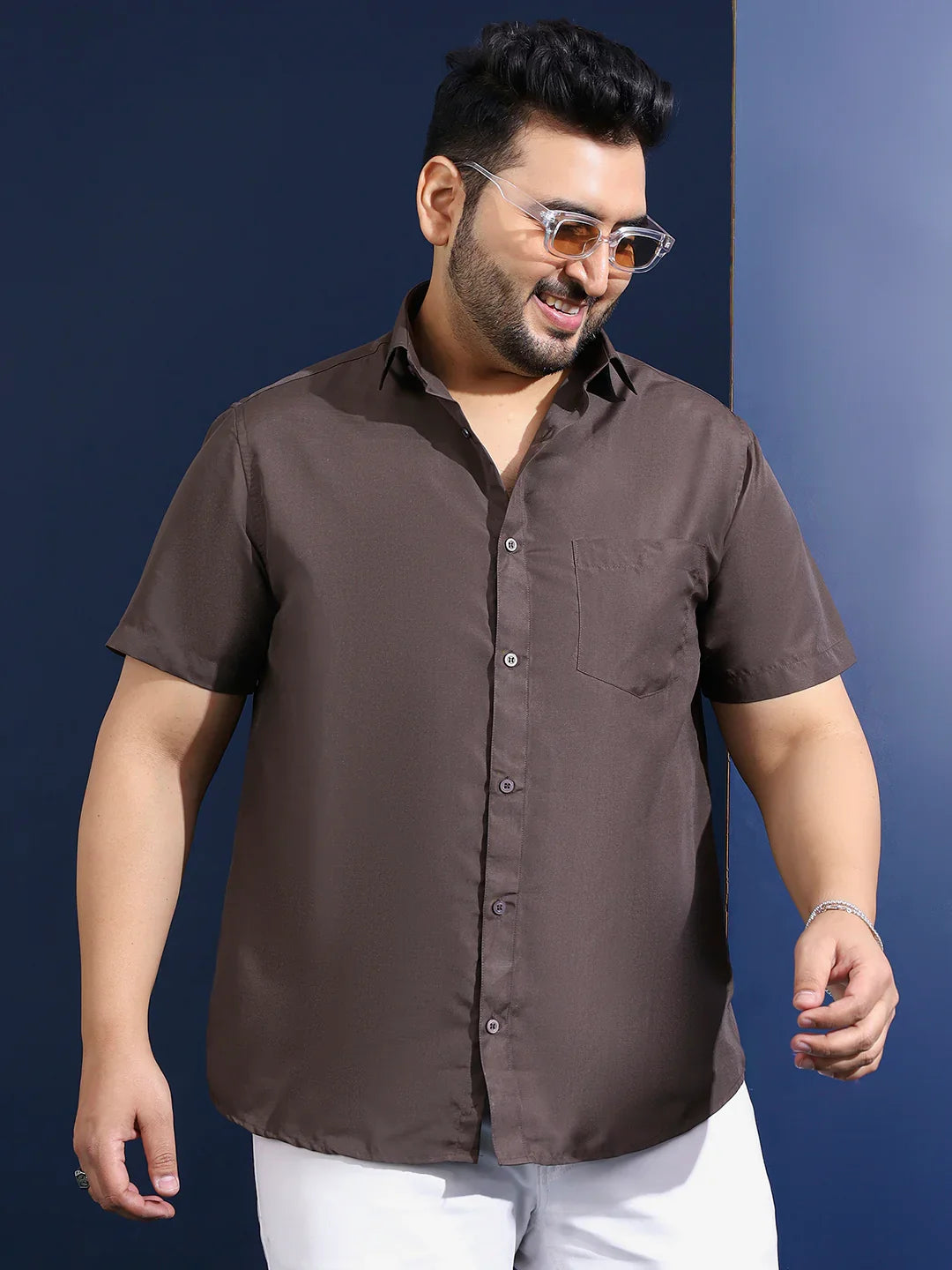 Men Plus Size Ethan-Grey Grey Solid Shirt - bigbanana