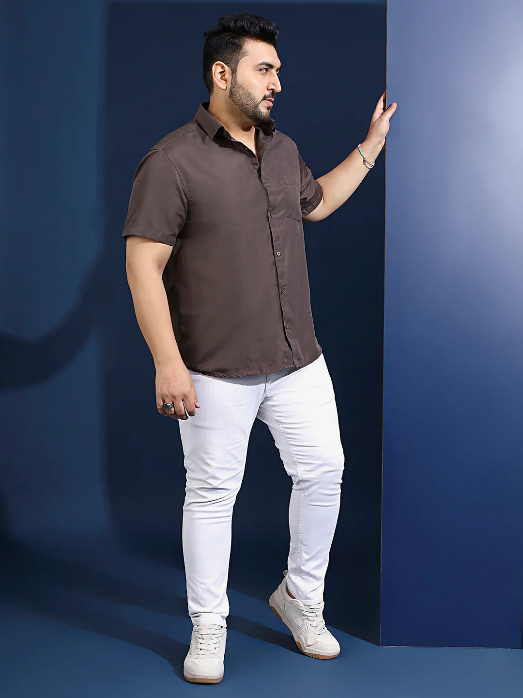 Men Plus Size Ethan-Grey Grey Solid Shirt - bigbanana