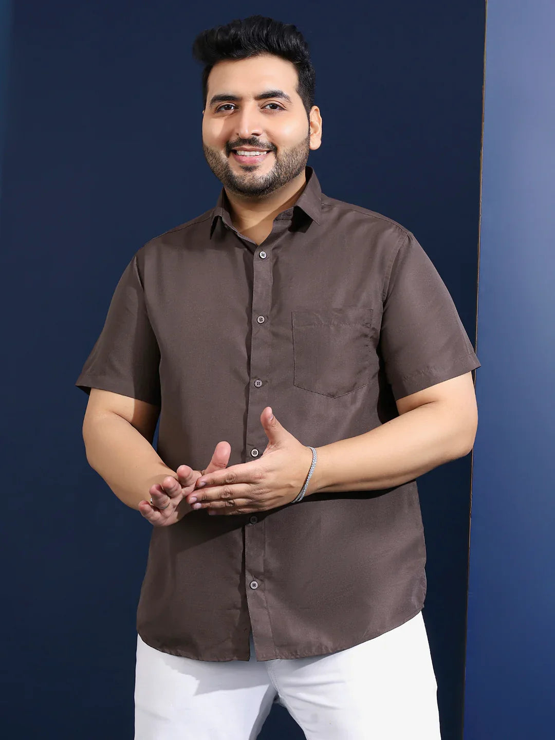 Men Plus Size Ethan-Grey Grey Solid Shirt - bigbanana