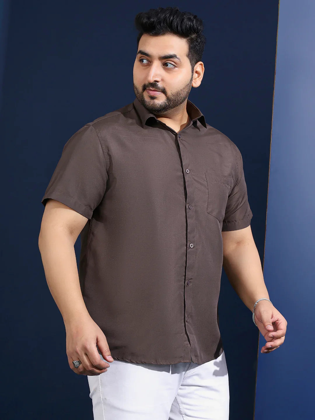 Men Plus Size Ethan-Grey Grey Solid Shirt - bigbanana