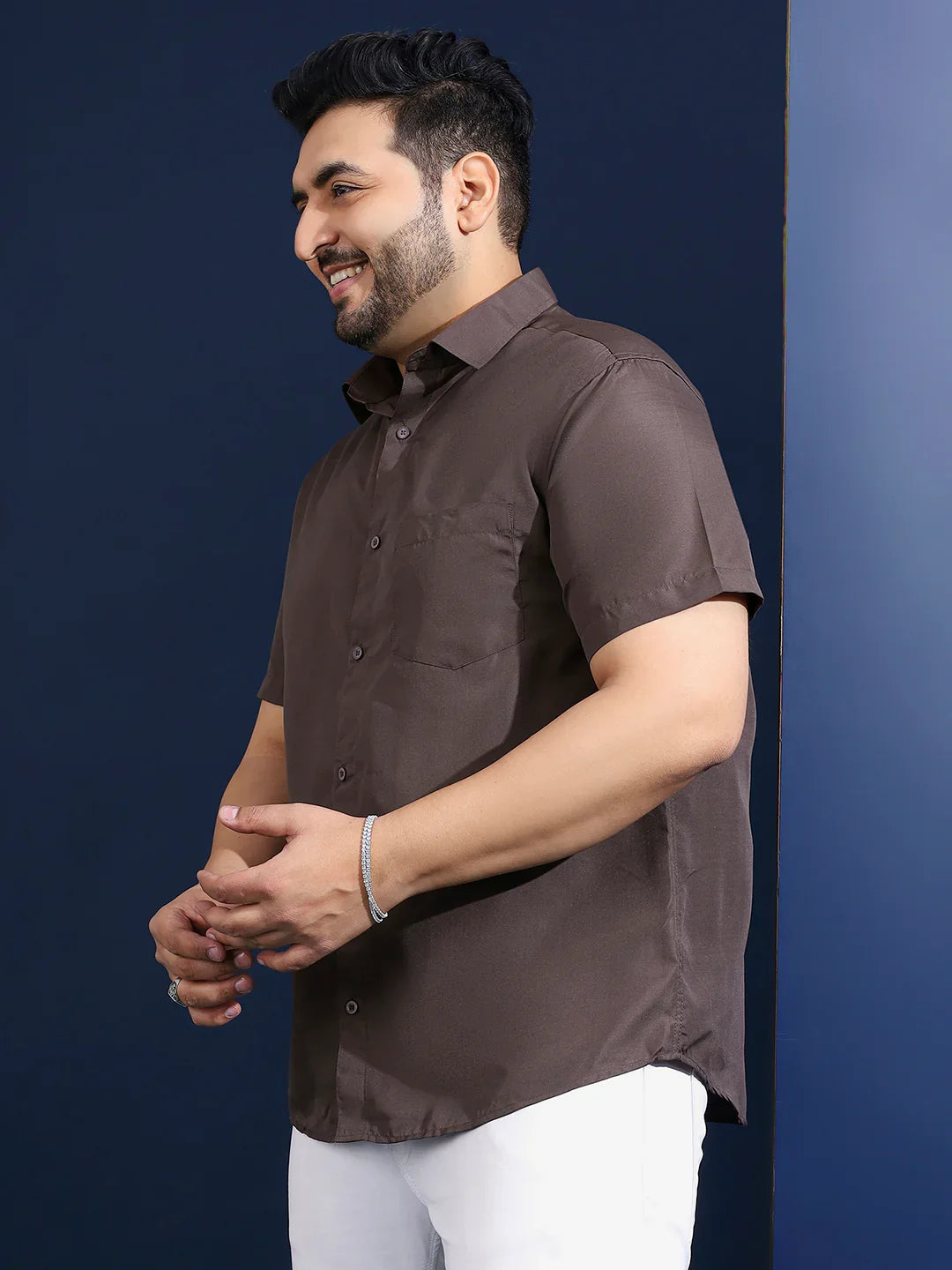 Men Plus Size Ethan-Grey Grey Solid Shirt - bigbanana