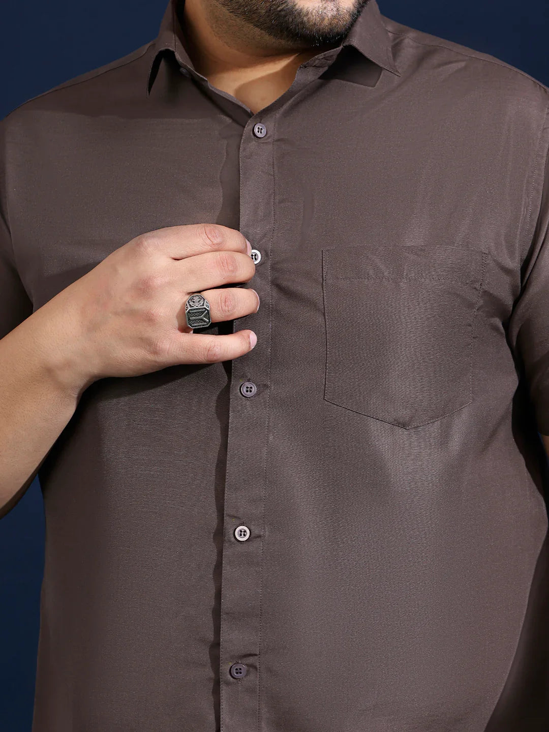 Men Plus Size Ethan-Grey Grey Solid Shirt - bigbanana